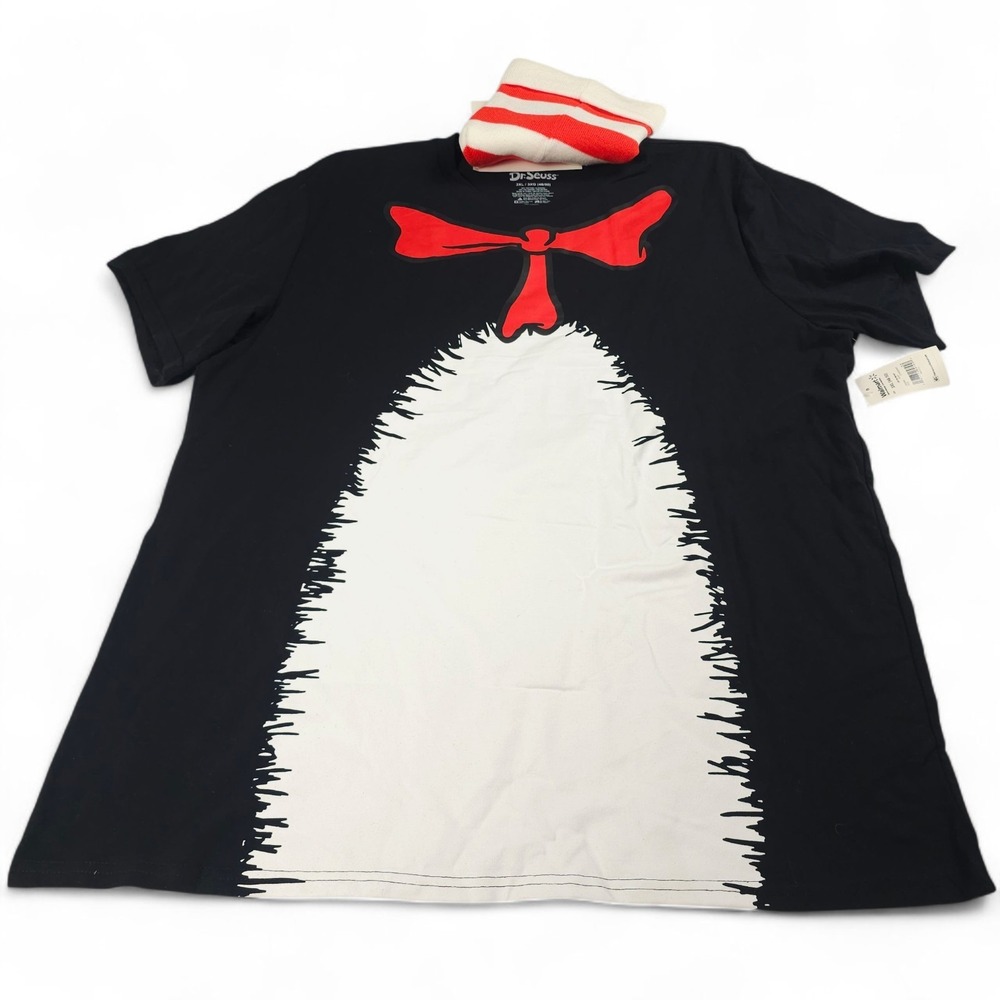 Dr Seuss Cat In The Hat Costume T-Shirt Beanie Combo Set Mens 3XL NWT Halloween